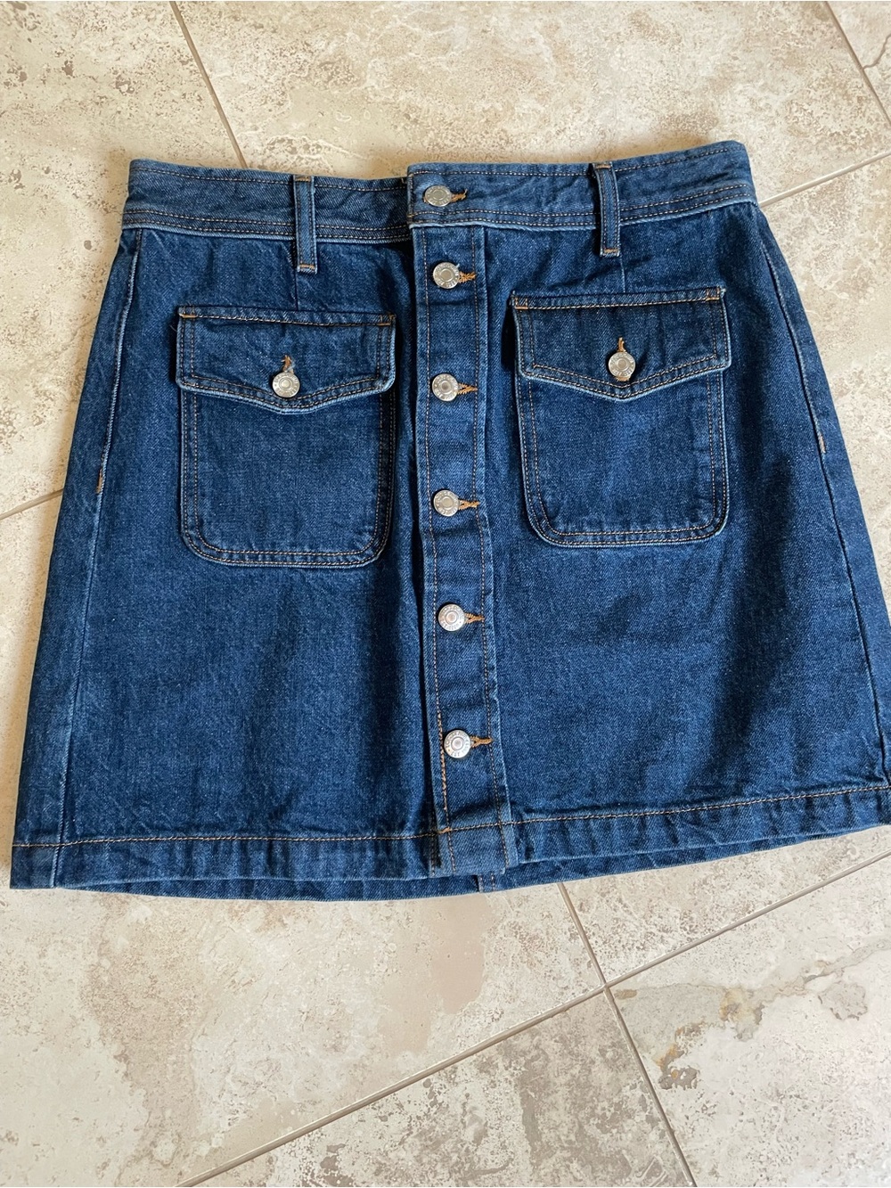 Dark Blue Denim Button-Front Mini Skirt